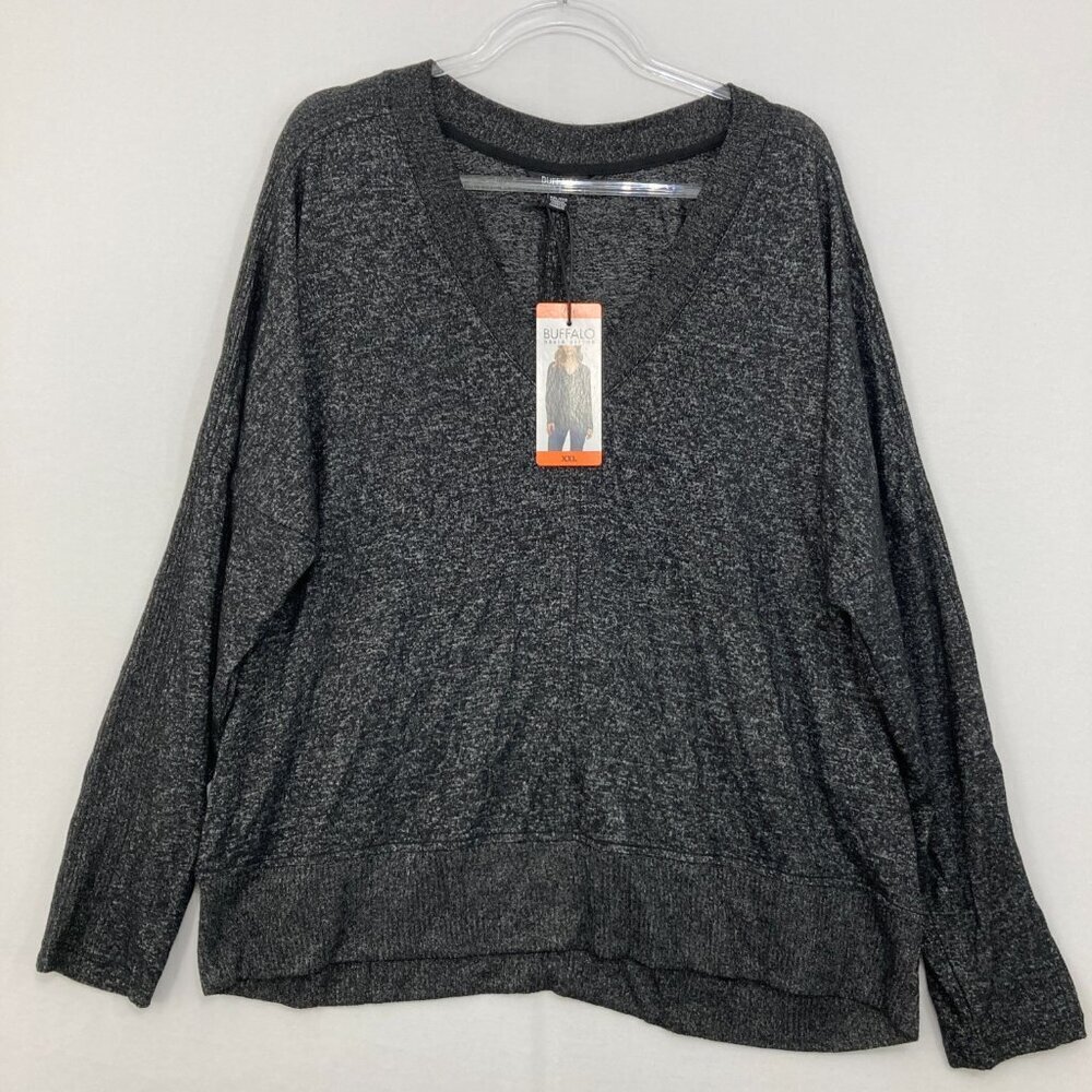 New Buffalo David Bitton size XXL Dark‎ Gray V Neck Light Knit Relaxed Sweater